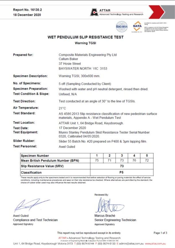 TGSI Slip Resistance Test Results