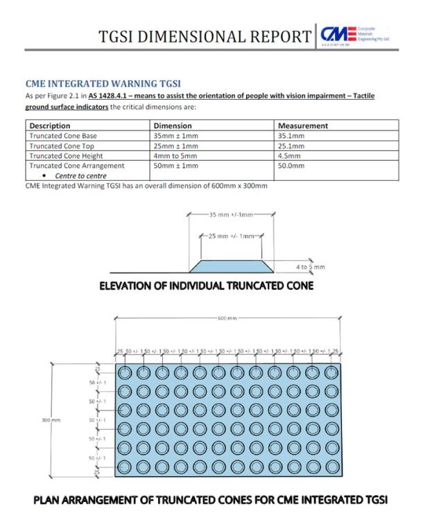 CME Tactile TGSI Dimensions